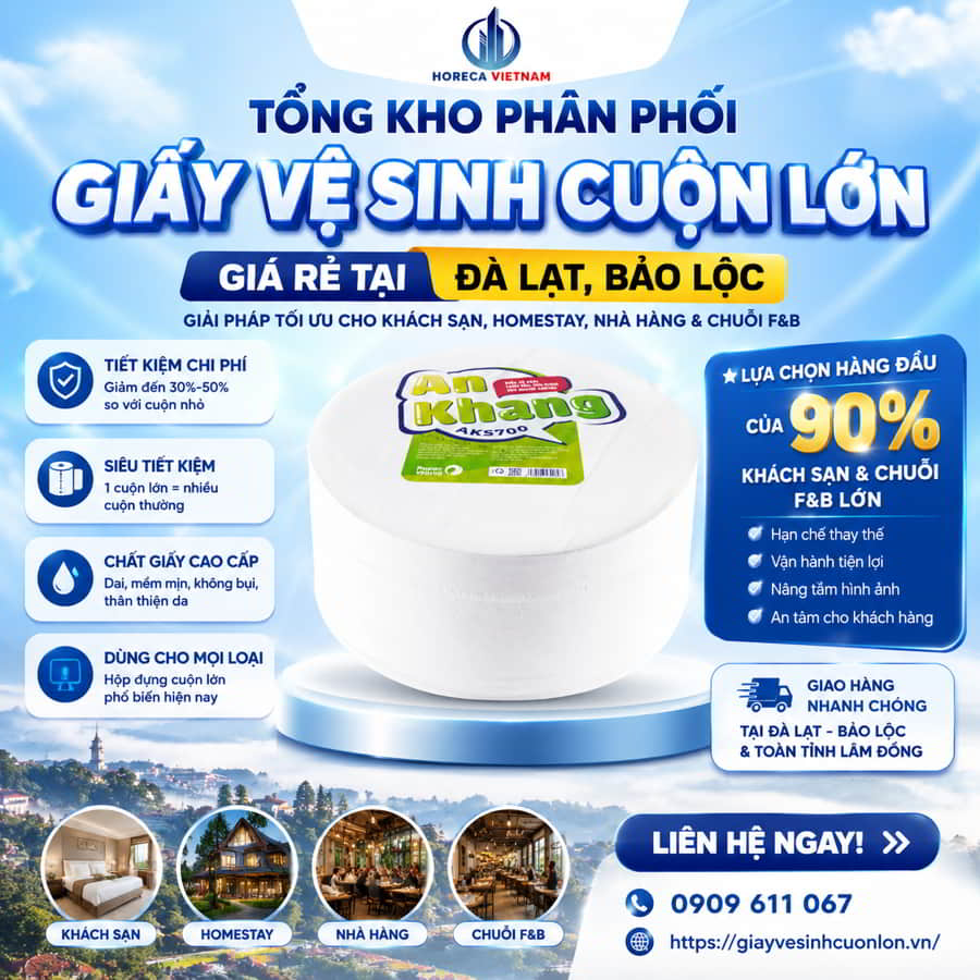 Horeca Việt Nam tổng kho cung cấp giấy vệ sinh cuộn lớn giá rẻ Lâm Đồng uy tín giá tốt nhất
