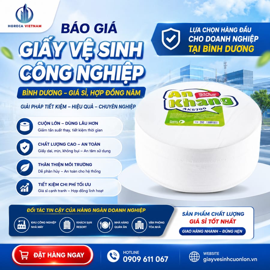Báo giá giấy vệ sinh công nghiệp Bình Dương cập nhật mới nhất 2026 tại Horeca Việt Nam