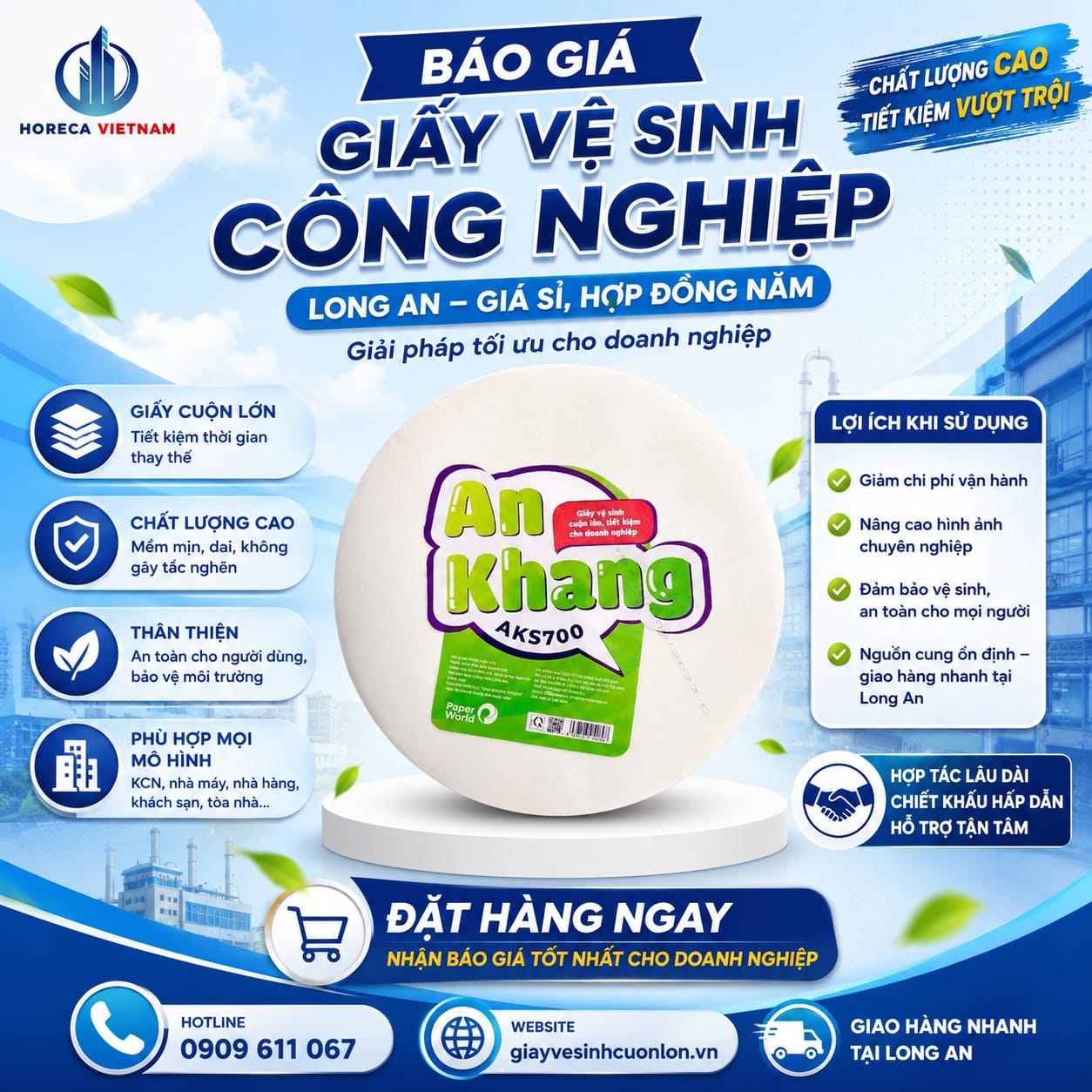 Báo giá giấy vệ sinh công nghiệp Long An chi tiết nhất, kèm theo những giải pháp tối ưu không gian vệ sinh vượt trội tại Horeca VIệt Nam