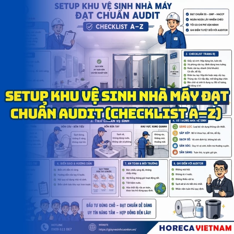 Cách setup nhà vệ sinh nhà máy đạt chuẩn audit tại Horeca Việt Nam