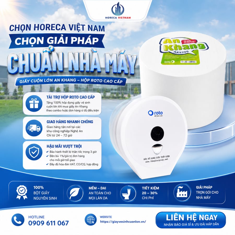 Địa chỉ mua giấy vệ sinh cuộn lớn cho nhà máy Nghệ An cao cấp giá tốt nhất tại Horeca Việt Nam