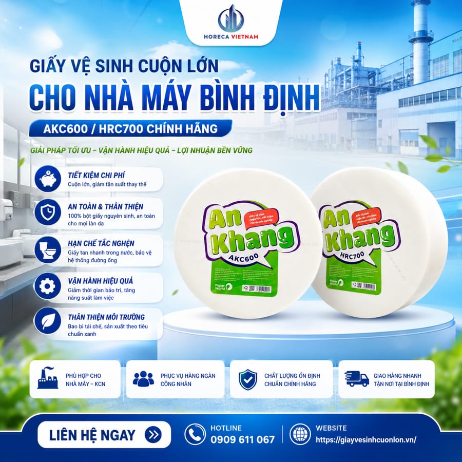 Cung cấp giấy vệ sinh cuộn lớn cho nhà máy Bình Định uy tín giá sỉ tốt nhất tại Horeca Việt Nam