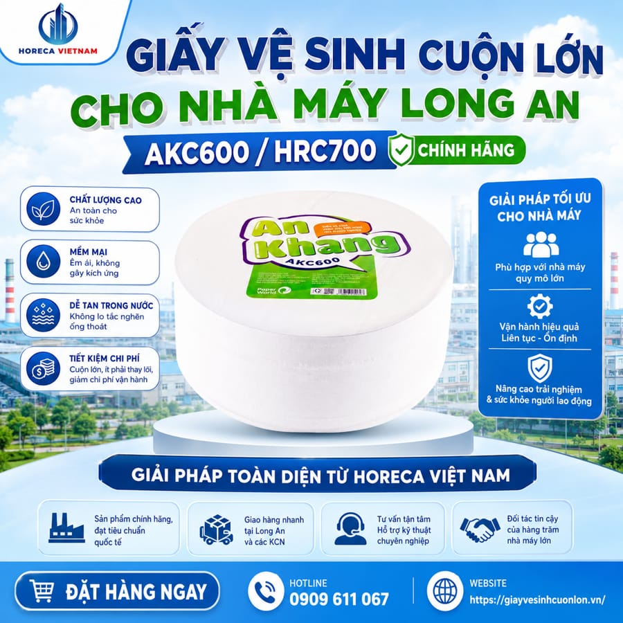 Cung cấp giấy vệ sinh cuộn lớn cho nhà máy Long An uy tín giá sỉ tốt nhất tại Horeca Việt Nam