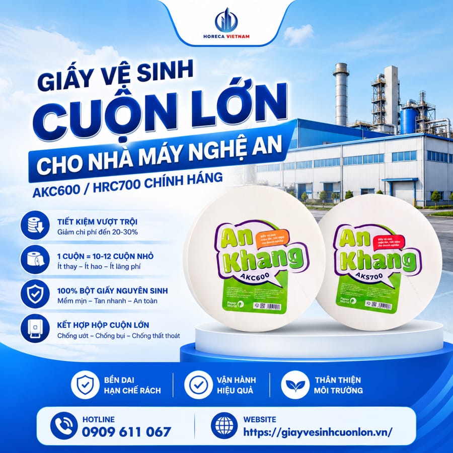 Cung cấp giấy vệ sinh cuộn lớn cho nhà máy Nghệ An uy tín giá tốt nhất tại Horeca Việt Nam