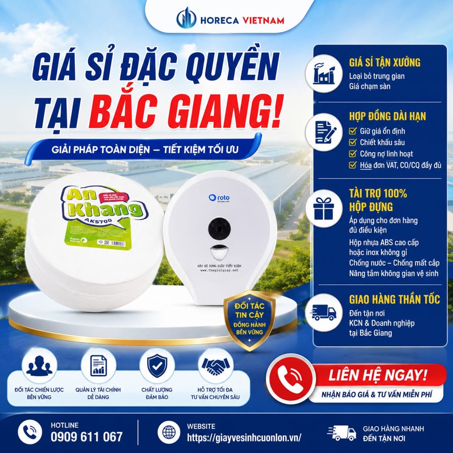 Horeca Việt Nam cung cấp giấy vệ sinh công nghiệp giá sỉ cho doanh nghiệp Bắc Giang
