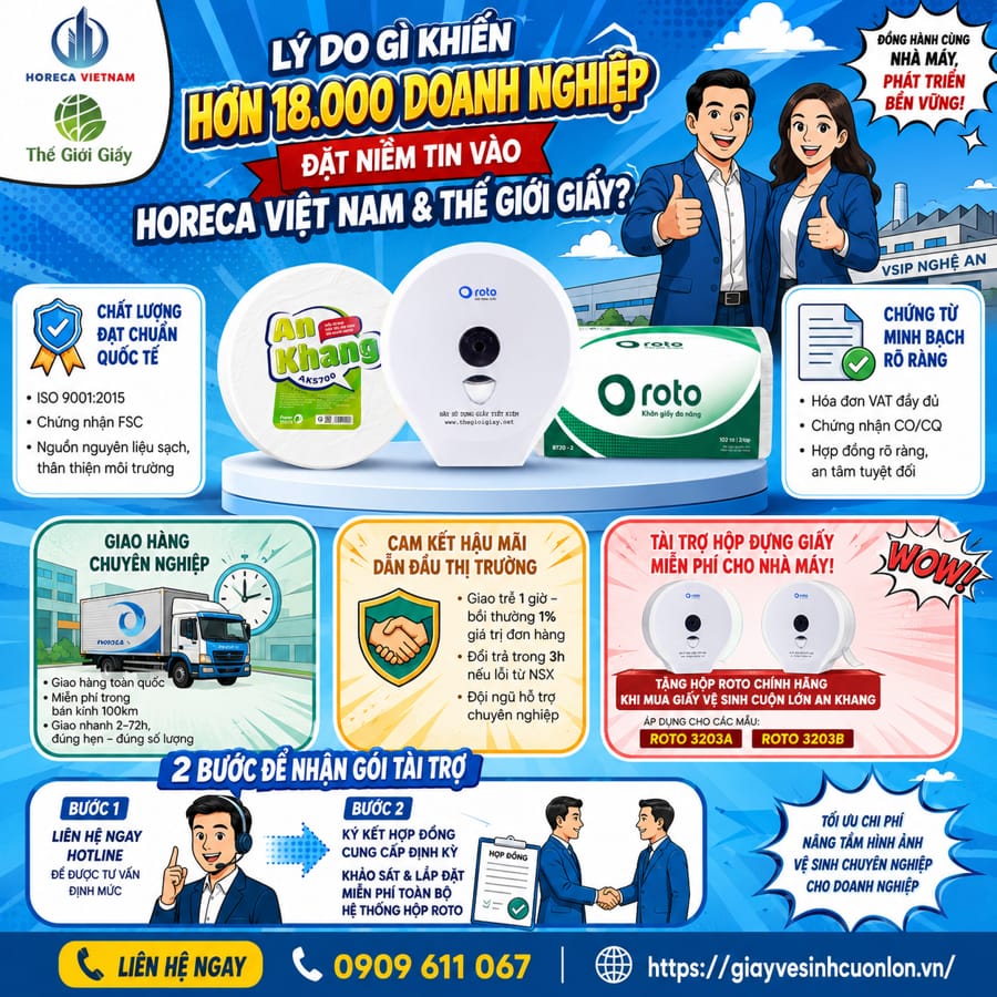 Horeca Việt Nam cung cấp vật tư vệ sinh nhà máy KCN VSIP Nghệ An uy tín