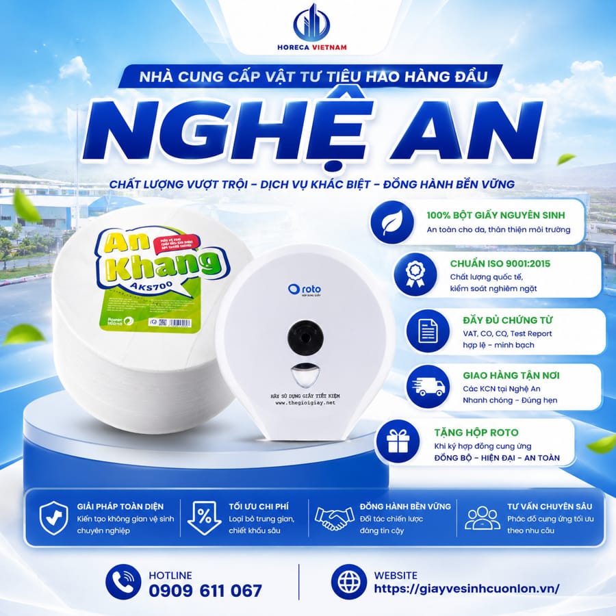 Horeca Việt Nam nhà cung cấp giấy vệ sinh công nghiệp Nghệ An uy tín