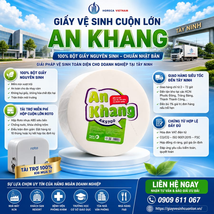 Horeca Việt Nam nhà cung cấp giấy vệ sinh công nghiệp Tây Ninh tốt nhất