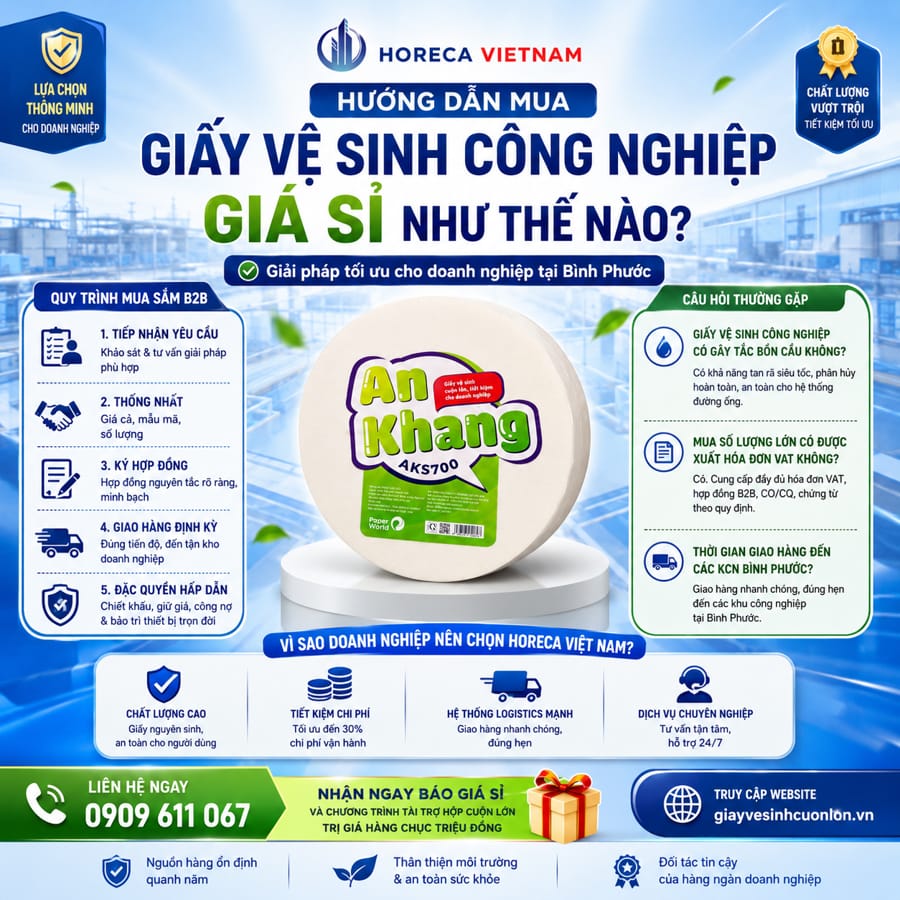 Hướng dẫn mua giấy vệ sinh công nghiệp Bình Phước giá sỉ tốt nhất tại Horeca Việt Nam