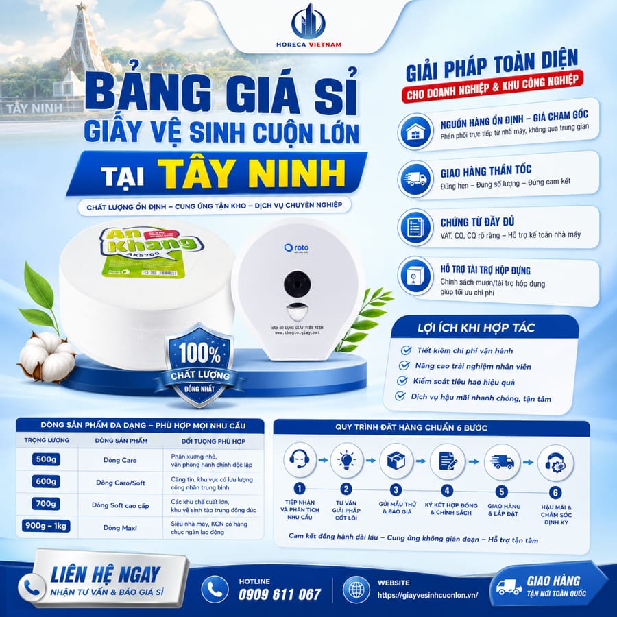 Mua giấy vệ sinh cuộn lớn cho nhà máy Tây Ninh giá sỉ tốt nhất tại Horeca Việt Nam