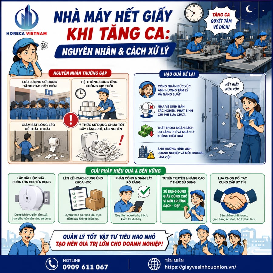 Cách xử lý nhà máy hay hết giấy vệ sinh khi tăng ca tại Horeca Việt Nam