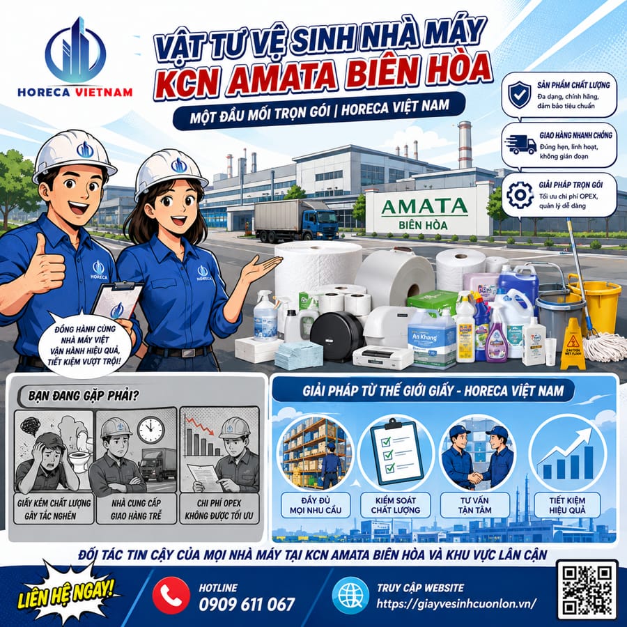 Nguồn cung vật tư vệ sinh nhà máy KCN Amata Biên Hòa uy tín tại Horeca Việt Nam