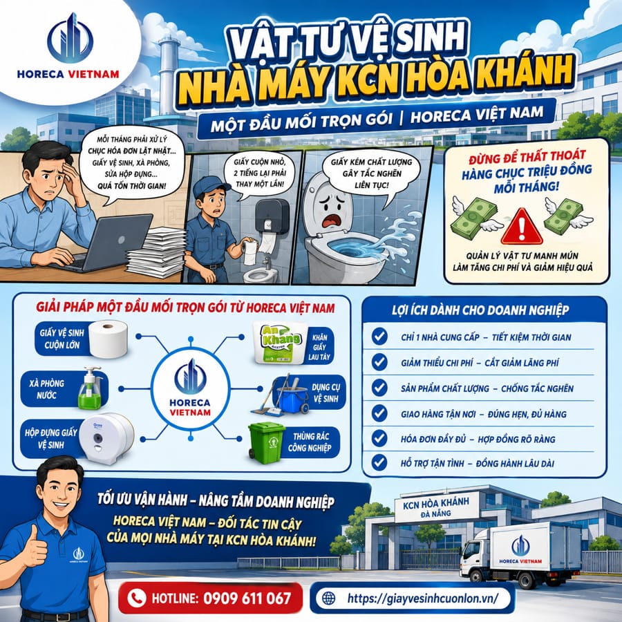 Horeca Việt Nam nguồn cung ứng vật tư vệ sinh nhà máy KCN Hòa Khánh uy tín