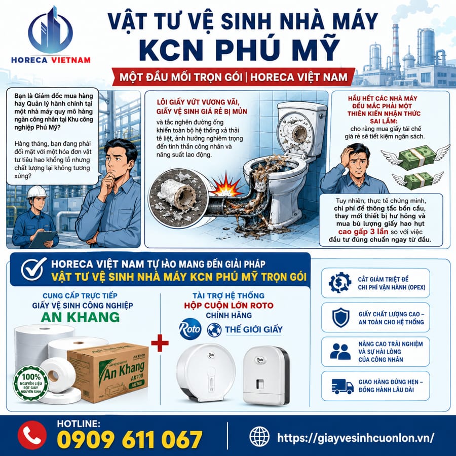 Cung cấp vật tư vệ sinh nhà máy KCN Phú Mỹ uy tín tại Horeca Việt Nam