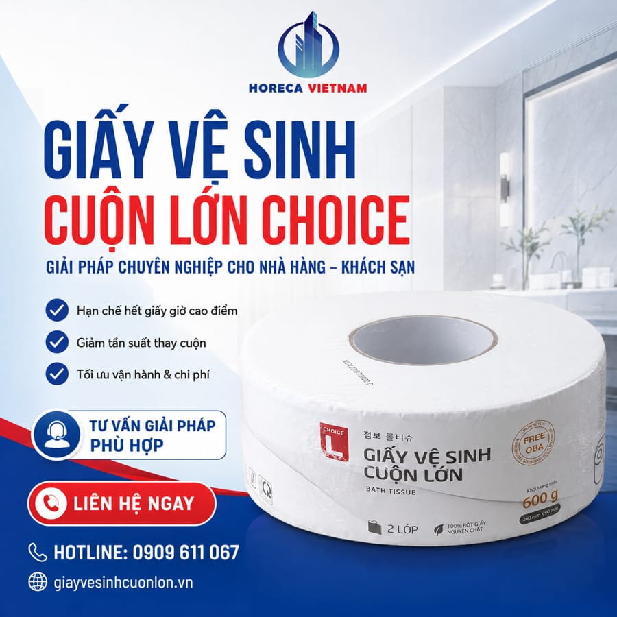 Horeca Việt Nam đơn vị cung cấp giấy vệ sinh cuộn lớn Choice cho nhà hàng uy tín