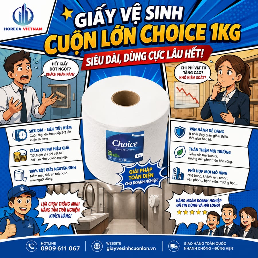 Giấy vệ sinh cuộn lớn Choice 1kg siêu dai dùng cực lâu hết