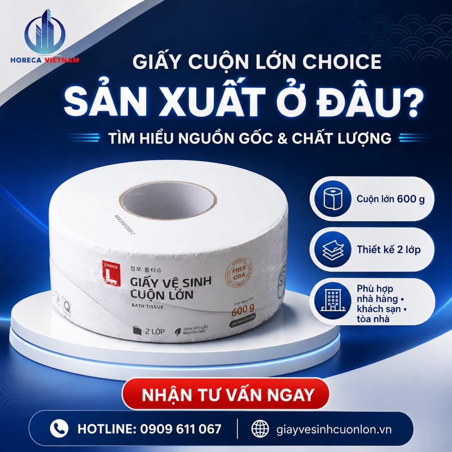 Nguồn gốc chất lượng giấy vệ sinh cuộn lớn Choice sản xuất ở đâu?