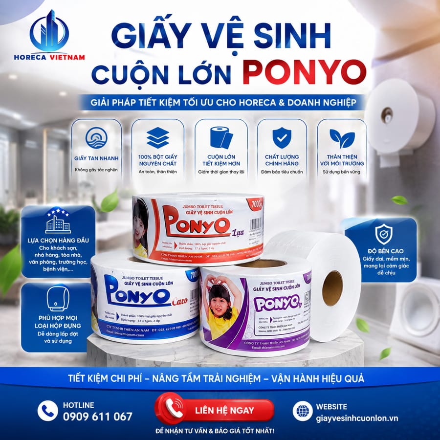 Giải pháp giấy vệ sinh cuộn lớn Ponyo chính hãng tiết kiệm tối ưu cho doanh nghiệp