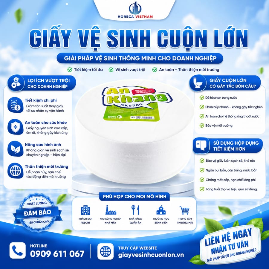 Horeca Việt Nam đại lý giấy vệ sinh công nghiệp giá sỉ Hà Nam uy tín