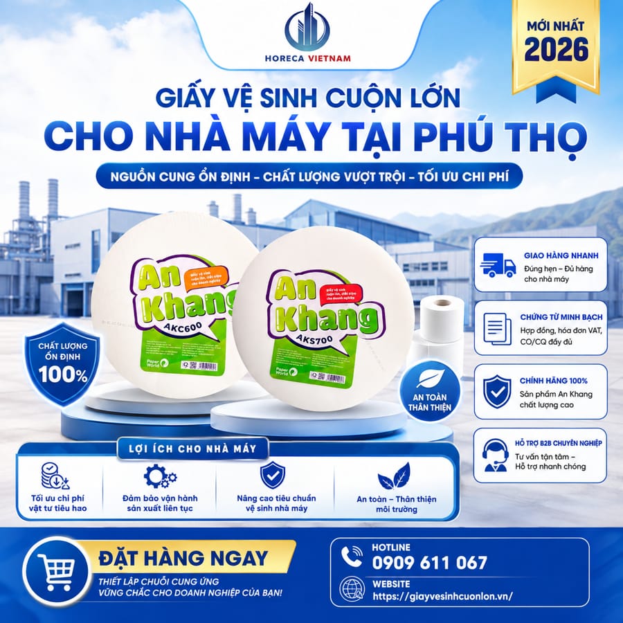 Horeca Việt Nam đối tác cung cấp giấy vệ sinh cuộn lớn cho nhà máy Phú Thọ tốt nhất