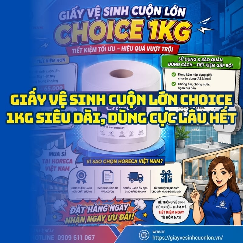 Horeca Việt Nam nhà cung cấp giấy vệ sinh cuộn lớn Choice 1kg giá tốt giao nhanh