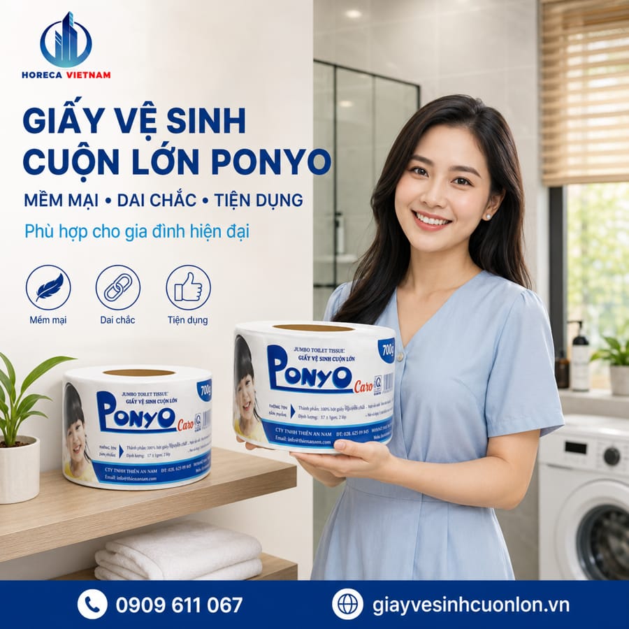 Horeca Việt Nam nhà cung cấp giấy vệ sinh cuộn lớn ponyo uy tín gái tốt giao hàng nhanh