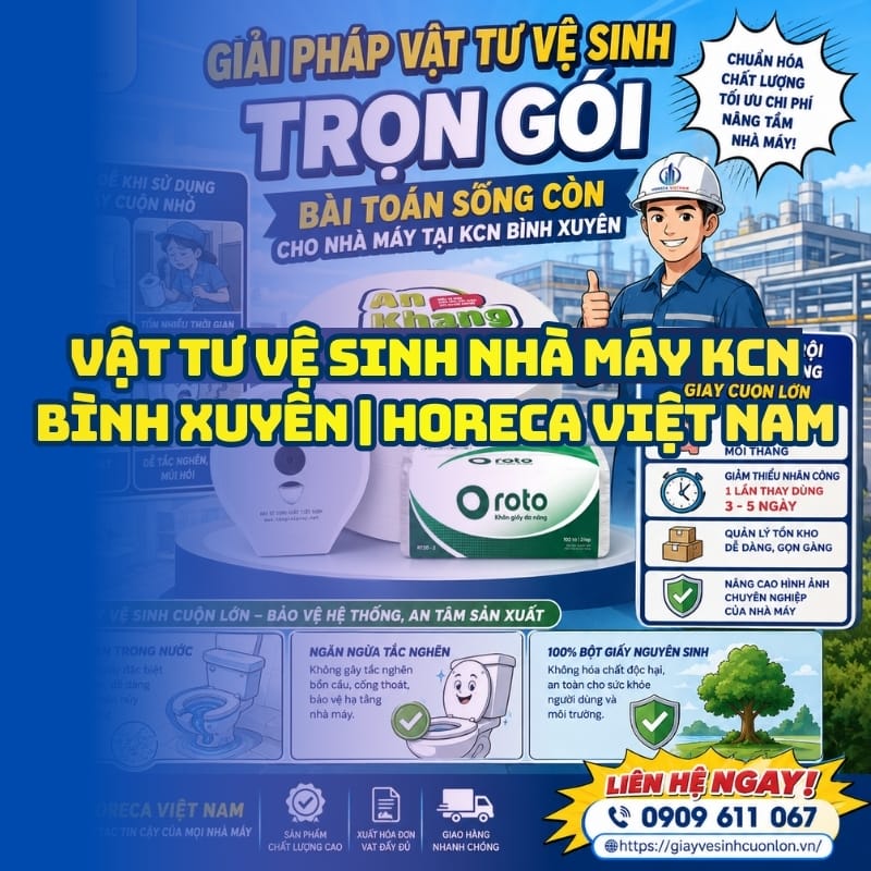 Horeca Việt Nam nhà cung cấp vật tư vệ sinh nhà máy KCN Bình Xuyên tốt nhất