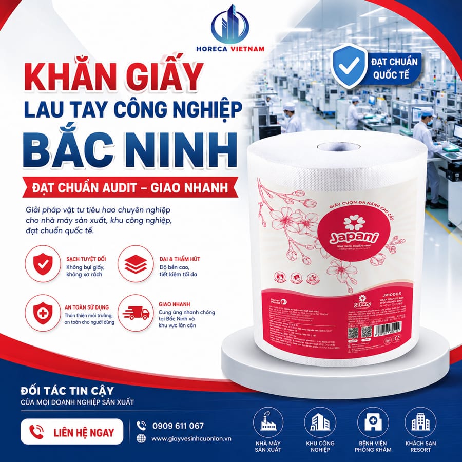 Horeca Việt Nam cung cấp khăn giấy lau tay công nghiệp Bắc Ninh đạt chuẩn audit giao nhanh