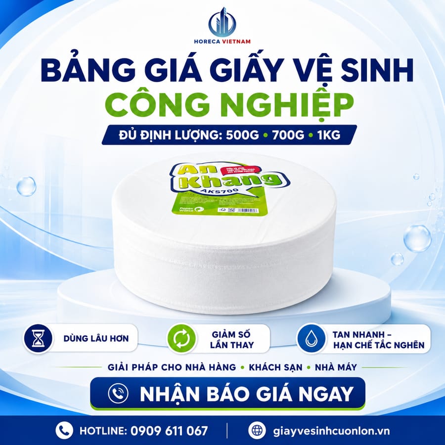 Bảng giá giấy vệ sinh công nghiệp các loại định lượng 500g, 700g, 1kg.