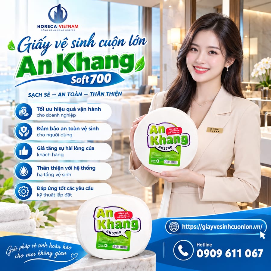 Horeca Việt Nam nhà phân phối giấy vệ sinh cuộn lớn sạch sẽ an toàn thân thiện cao cấp
