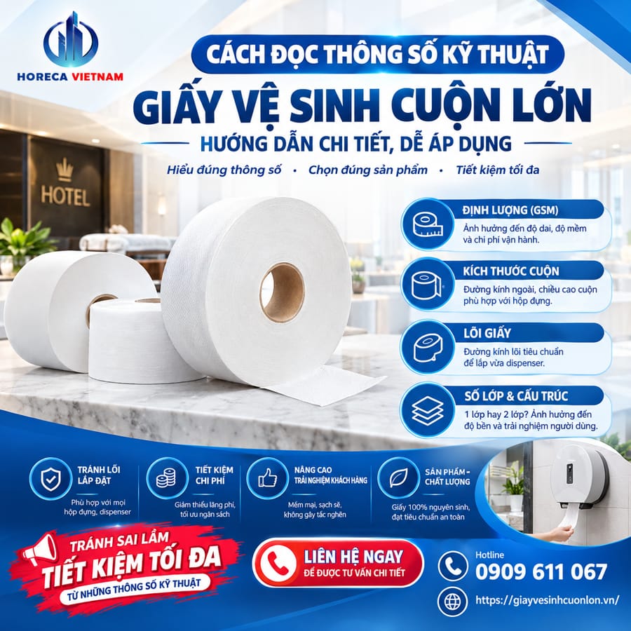 Cách đọc thông số kỹ thuật giấy vệ sinh cuộn lớn.