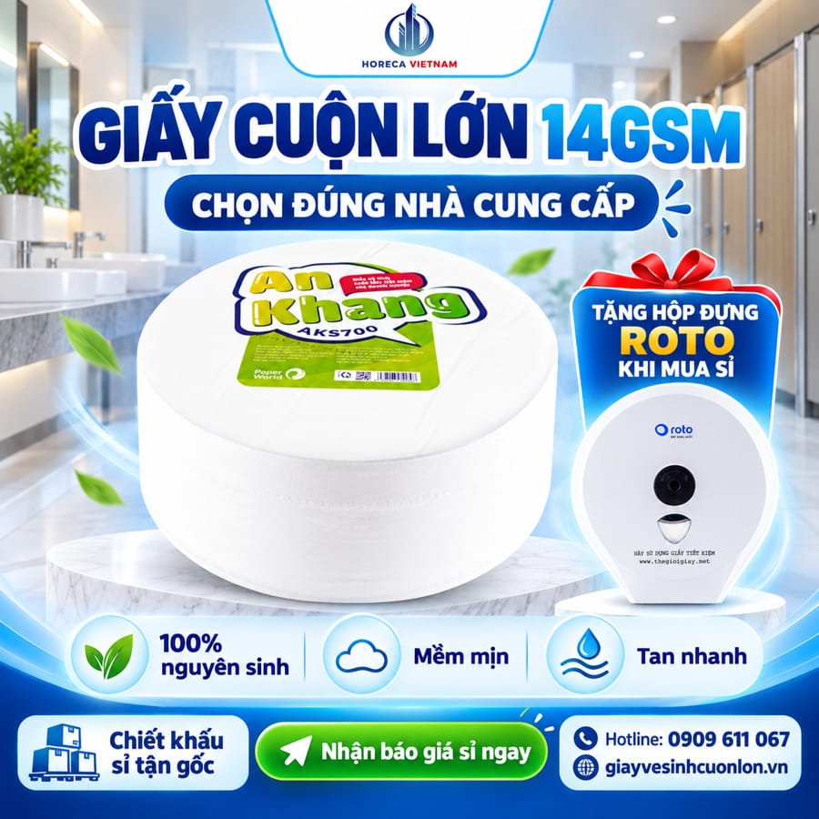 Horeca Việt Nam địa chỉ mua giấy vệ sinh cuộn lớn 14gsm uy tín giá tốt