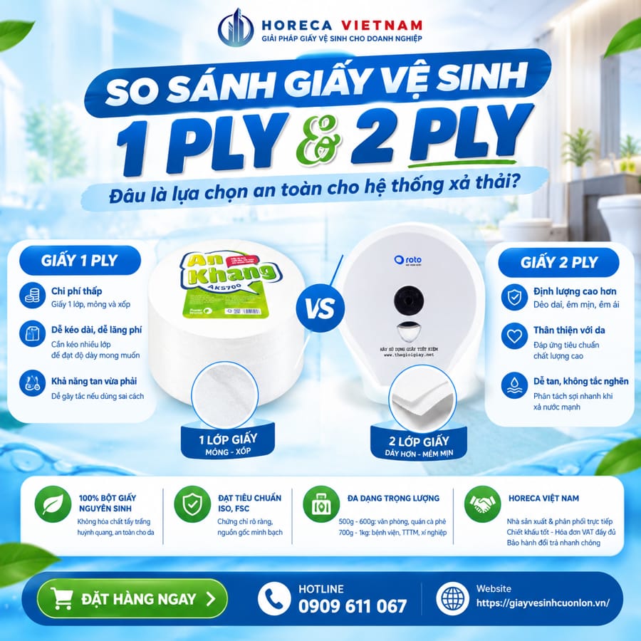 Horeca Việt Nam cung cấp các sản phẩm giấy vệ sinh cuộn lớn giá sỉ với chiết khấu minh bạch, rõ ràng. Sản phẩm đạt tiêu chuẩn ISO 9001:2015, có đầy đủ hóa đơn VAT và chứng từ CO/CQ.