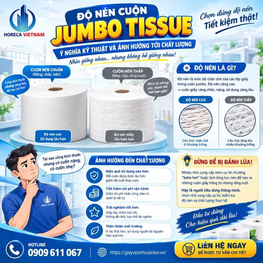 Tìm hiểu về độ nén cuộn jumbo tissue tại Horeca Việt Nam