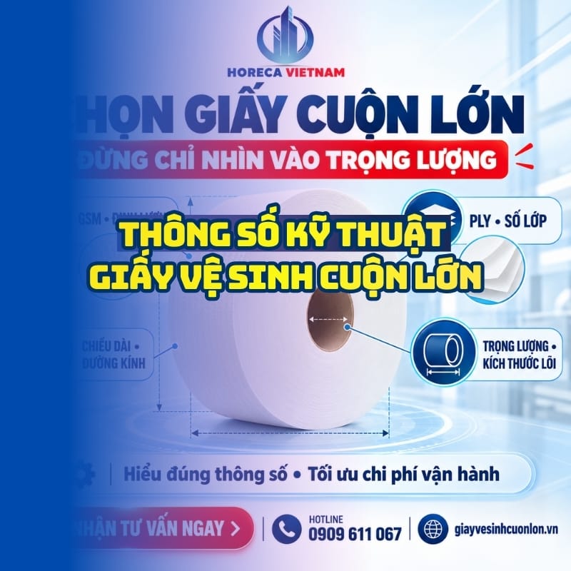 Tìm hiểu thông số kỹ thuật giấy vệ sinh cuộn lớn uy tín tại NPP Horeca Việt Nam
